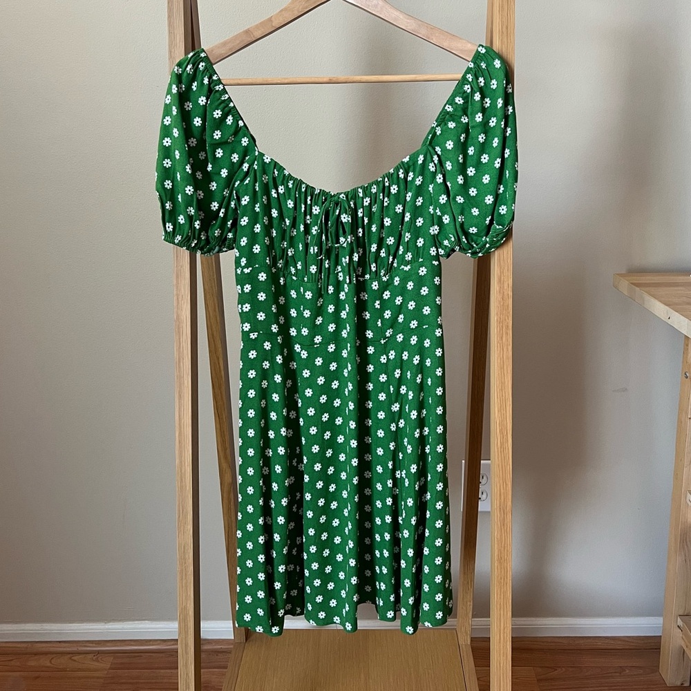 Reformation Green Floral Puff Sleeve Mini Corbin Dress in Hannah - Picture 5 of 10